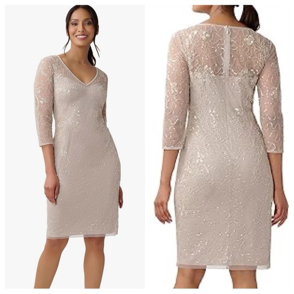 Adrianna Papell Dresses & Skirts - NWT Adrianna Papell sz 10 Marble Ecru Beaded Knee Length Sparkly Cocktail Dress